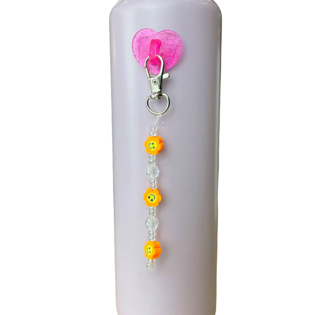 Orange Flower Bead Charm Water Bottle Accessories
