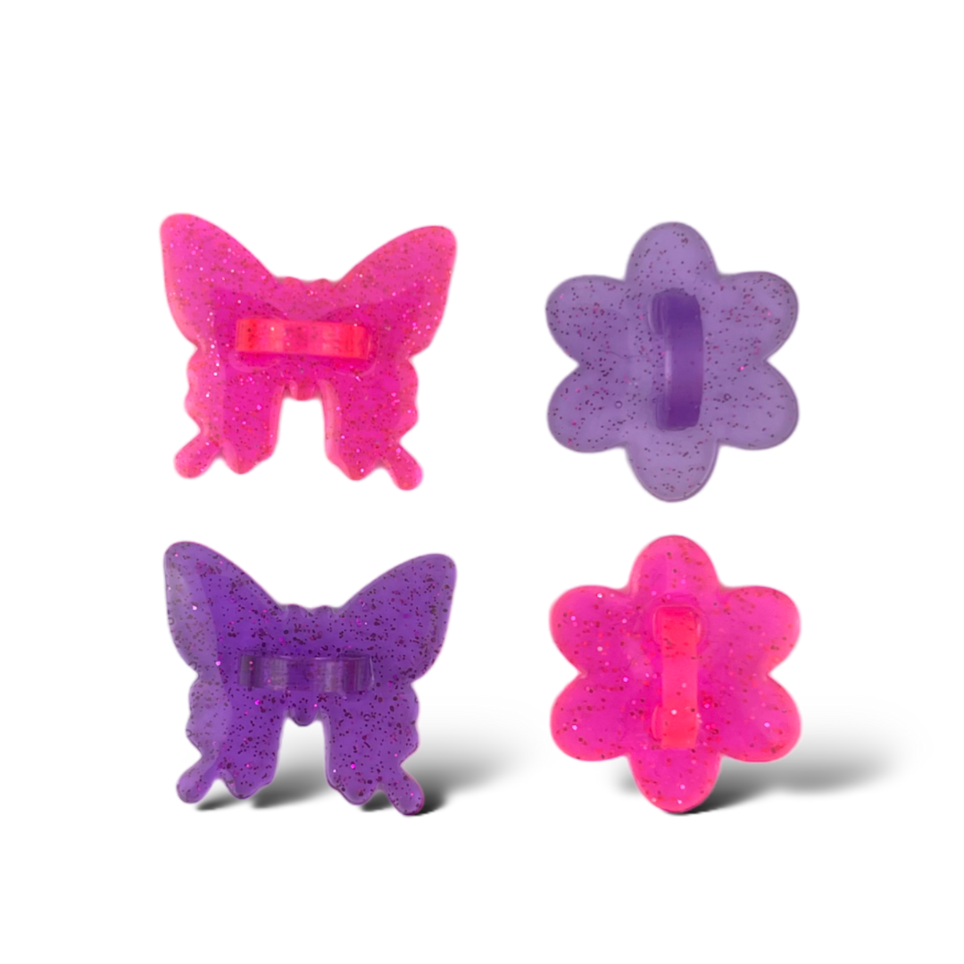 CharCharms Pink and Purple Glitter Butterfly Flower Hooks