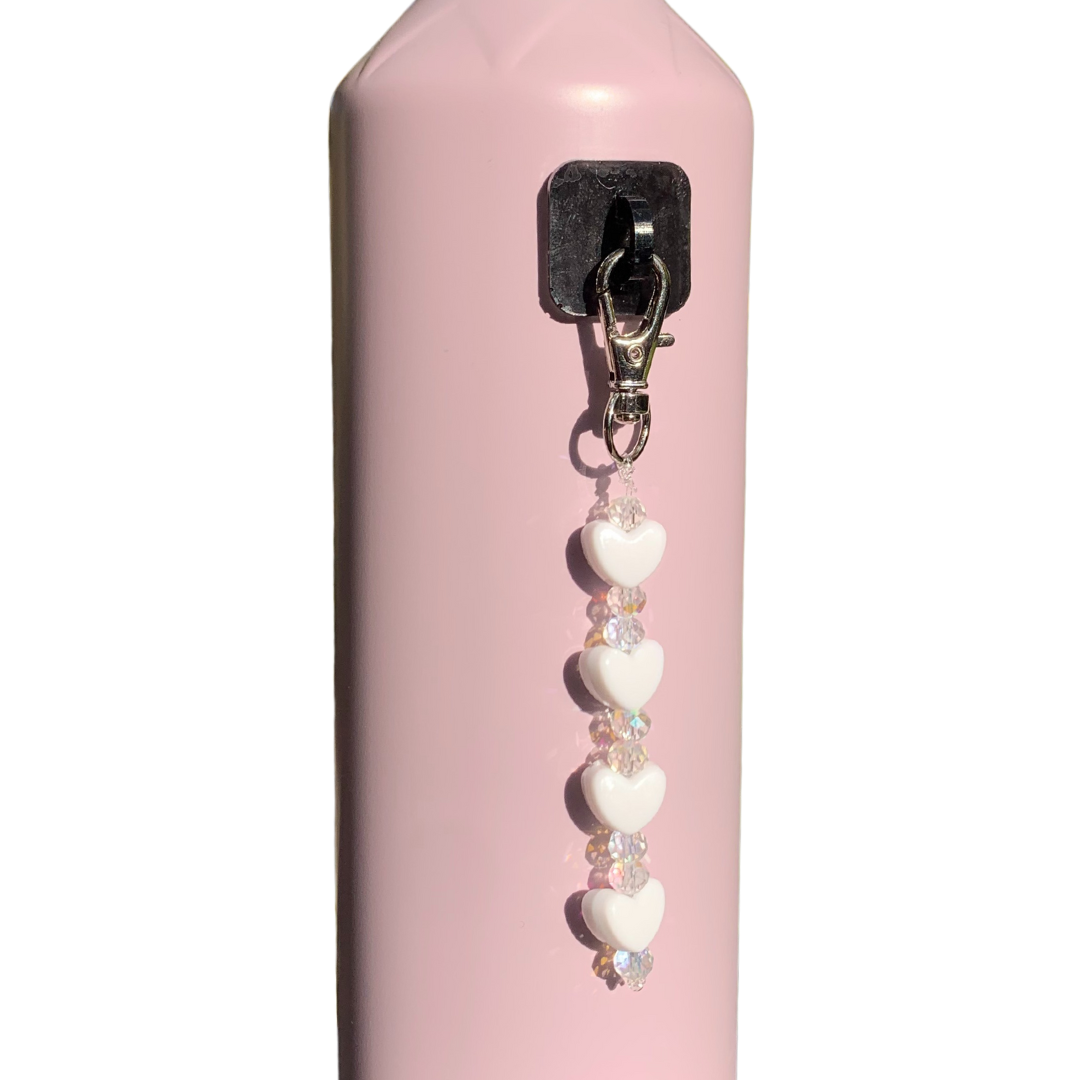 White Heart Bead Water Bottle Accessory Charm